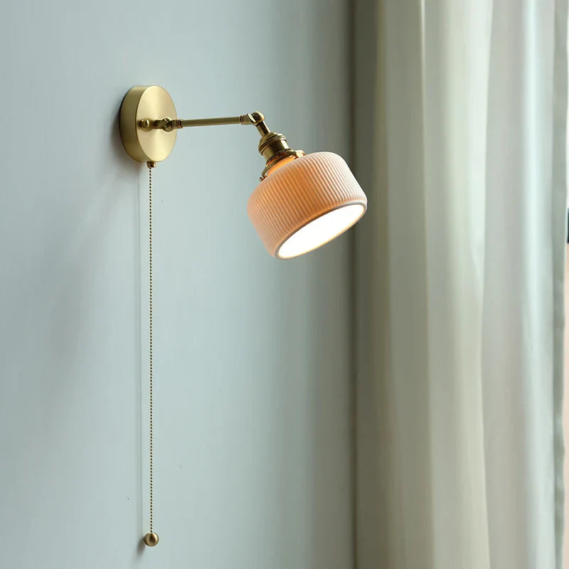 Afralia™ Ceramic Nordic Wall Lamp with Pull Switch, Copper LED Sconce for Mirror, Stair, Bathroom