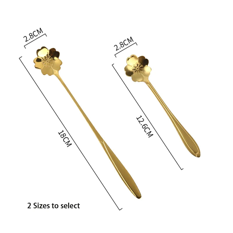 Afralia™ Gold Flower Stainless Steel Teaspoons Set for Coffee, Desserts, and Ice Cream