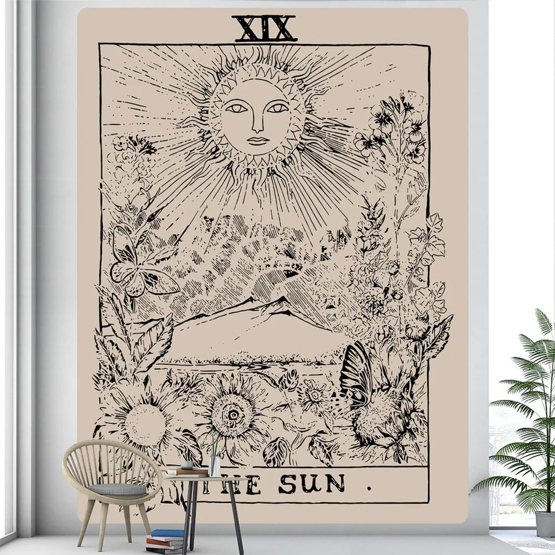 Afralia™ Black & White Tarot Witchcraft Tapestry | Bohemian Hippie Mandala Wall Decor