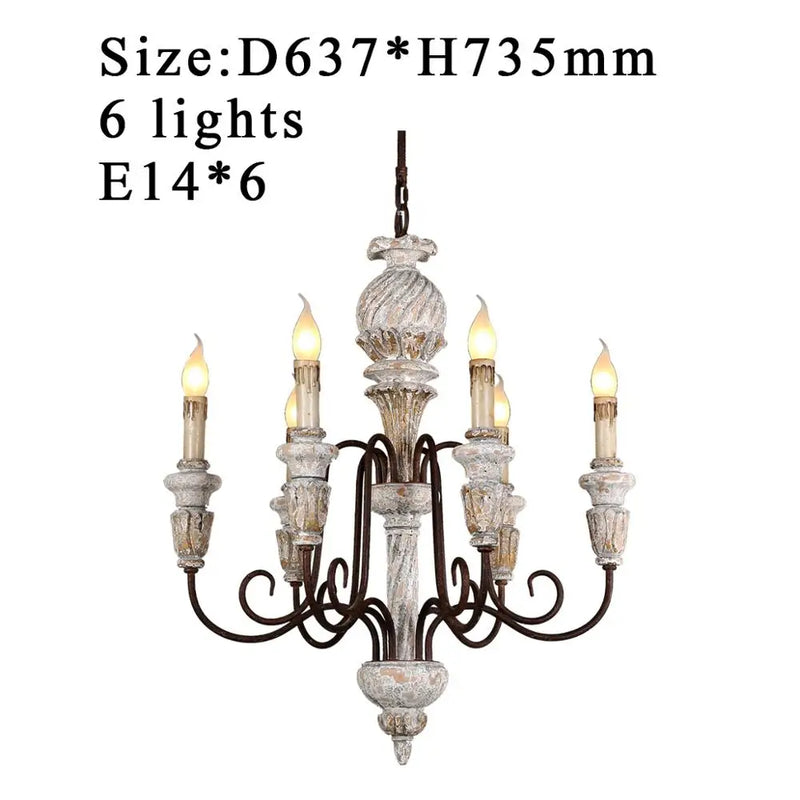 Afralia™ Antique White Wooden Chandelier Elegant French Rustic Lighting