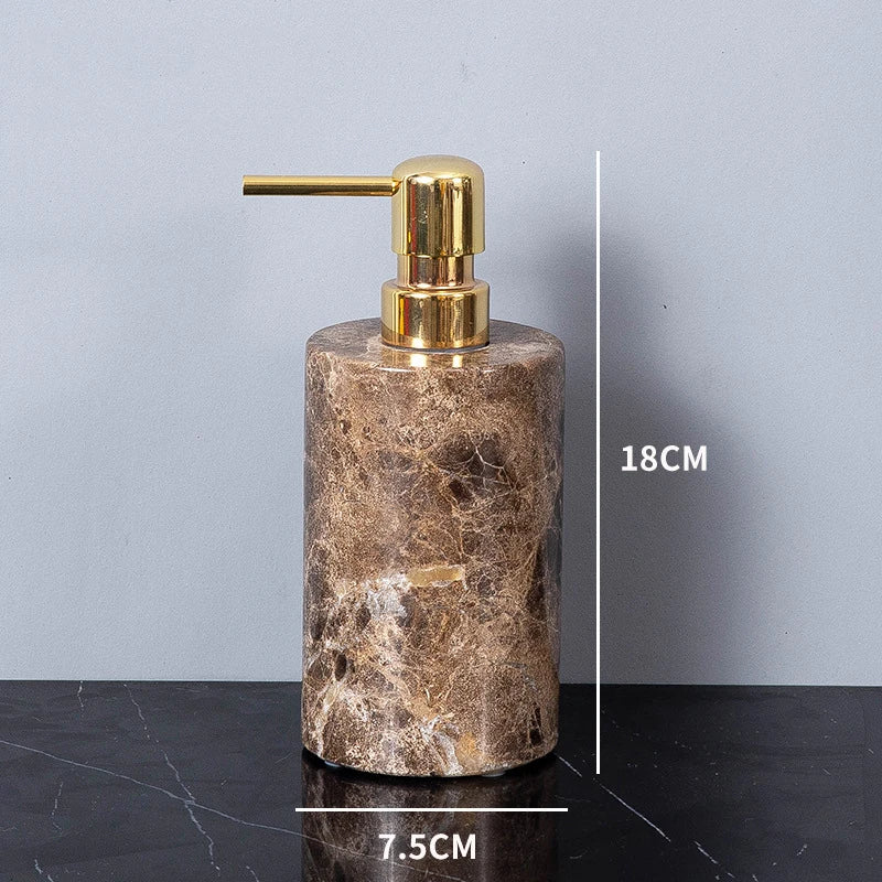 Afralia™ Emperador Dark Marble Bathroom Set: Toothbrush Holder, Soap Dish, Soap Dispenser