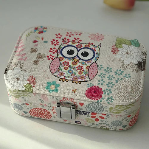 Afralia™ Owl Makeup Box with Mirror & Jewelry Organizer