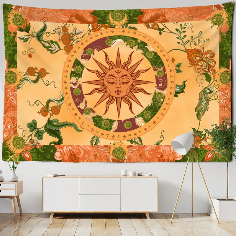 Afralia™ Mysterious Hippie Flower Vine Wall Hanging Tapestry Bohemian Witchcraft Decor