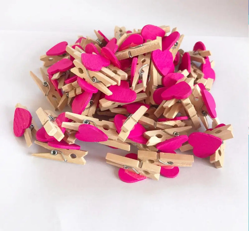 Afralia™ 50-Pack Romantic Heart Shape Wood Clips for Home Décor and Parties