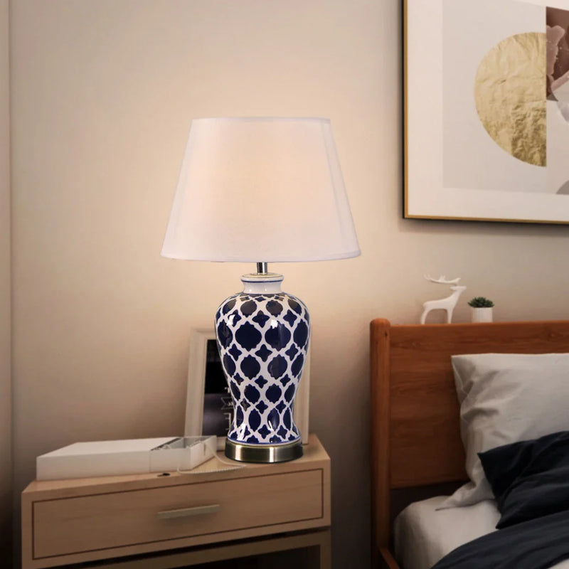 Afralia™ Blue Ceramic Table Lamp - American Retro LED Table Lamp for Bedroom, Living Room