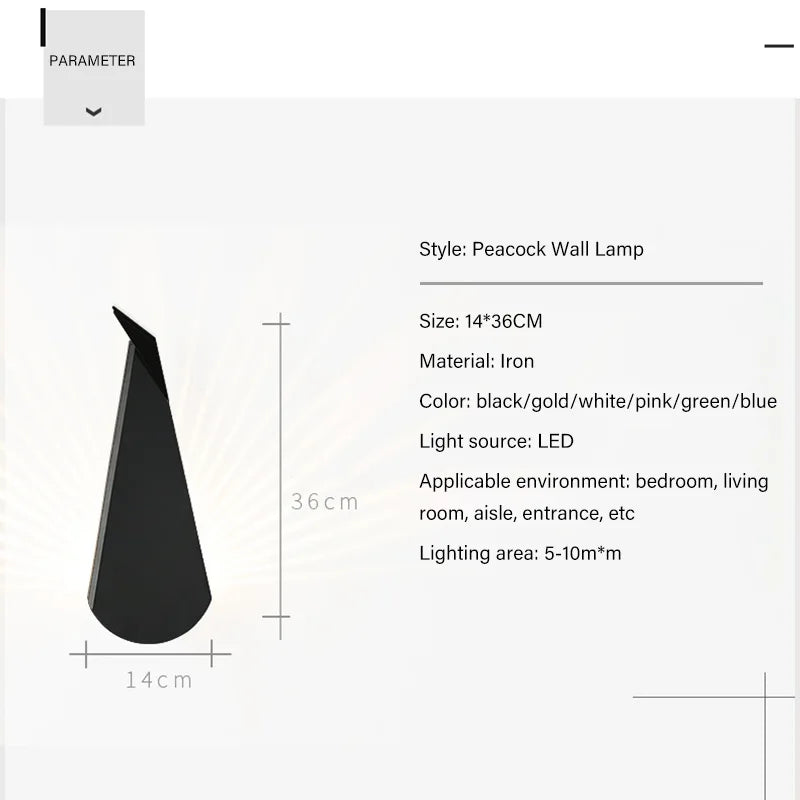 Afralia™ Peacock Wall Lamp | Modern Bedroom Living Room Light | Elegant Aisle Hotel Lighting