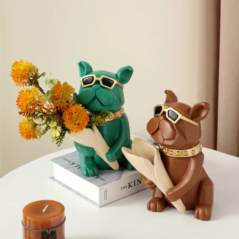French Bulldog Sculpture Vase, Unique Home Decor Accent by Afralia™