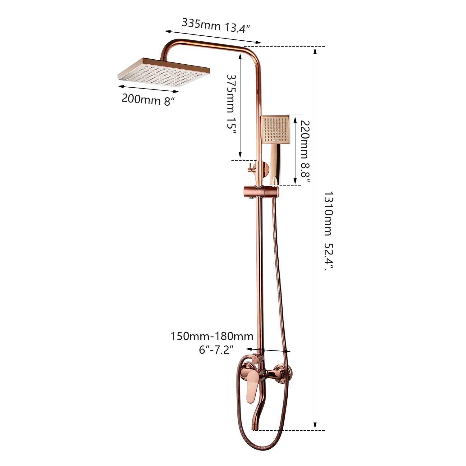 Afralia™ Rose Golden Shower Faucet Set with Rainfall Hand Shower & Mixer