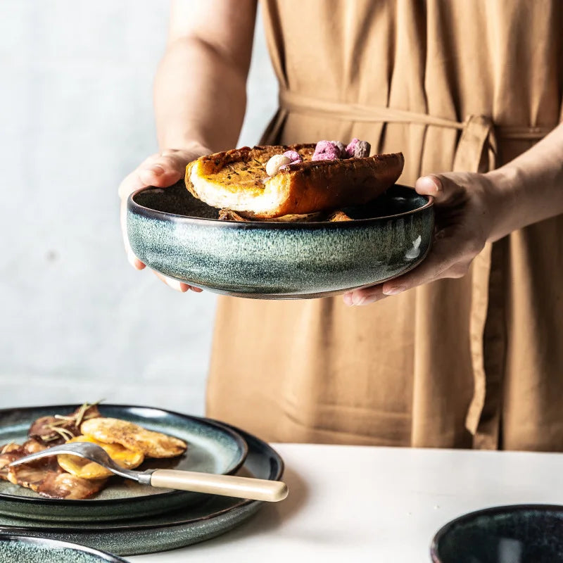 Afralia™ Nordic Ceramic Bowl and Plates Set - Handcrafted Glazed Ceramic Dishes