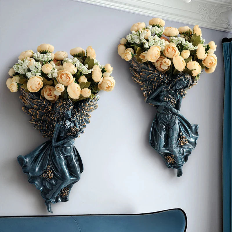 Afralia™ Angel Vase Wall Decoration Resin Shelf Art Mural Living Room Cupid Flowerpot