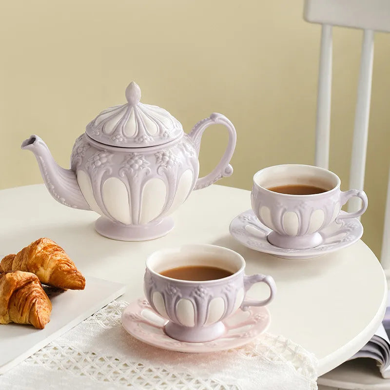 Afralia™ Elegant Porcelain Tea Set: Teapot, Cups, Saucers, High-Grade Coffee Pot, Perfect for Parties