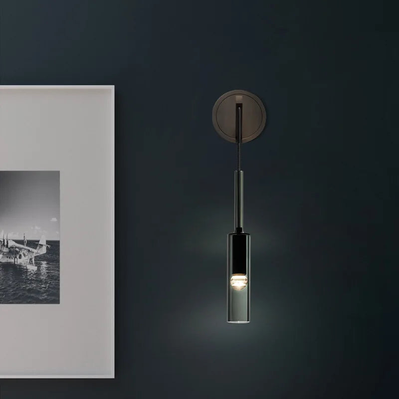 Afralia™ Smoky Gray Glass Wall Light Modern Bar Living Room LED Sconce Fixture