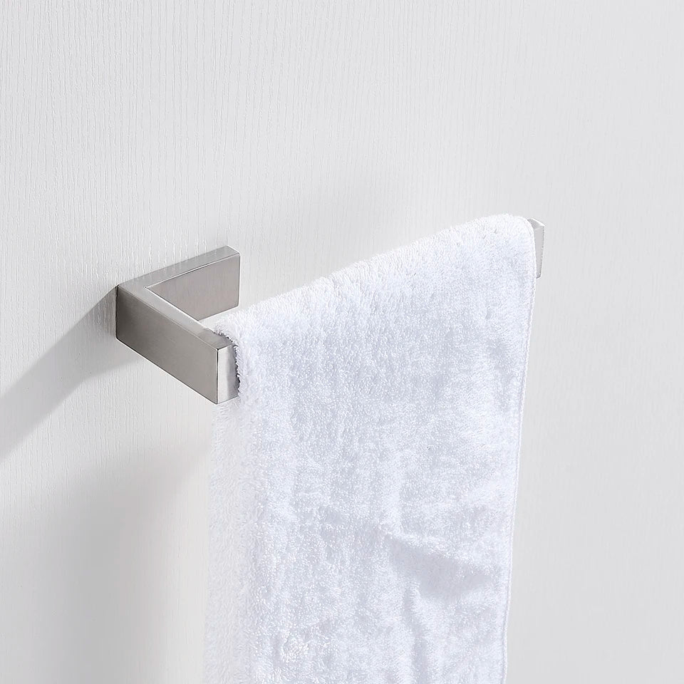 Afralia™ Brushed Bath Hardware Set: Robe Hook, Towel Bar, Shelf, Tissue Holder, Toothbrush Stand