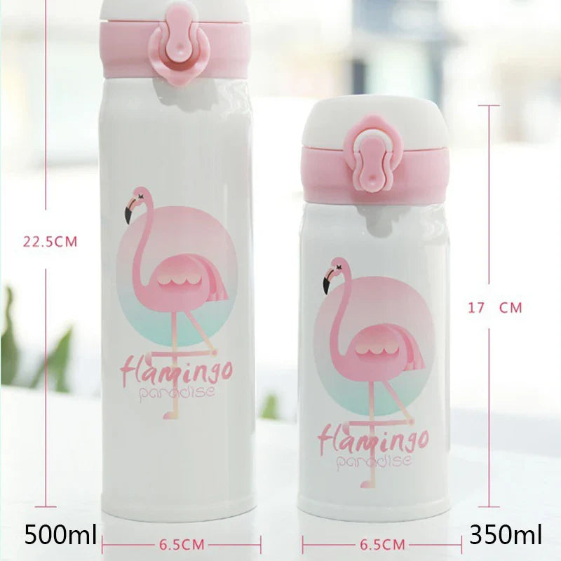 Afralia™ Flamingo Pattern Stainless Steel Insulated Vacuum Flask with Bouncing Lid