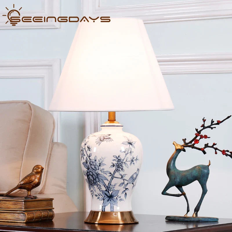 Afralia™ Blue White Porcelain Table Lamp: Classical Luxury Vintage Bedside Light