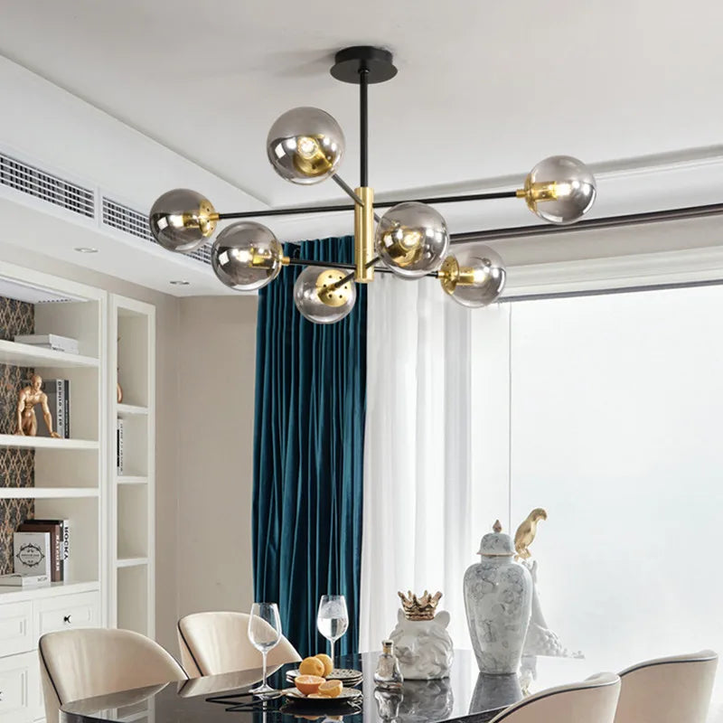 Afralia™ Round Ball Chandelier Black Gold Pendant Light Fixture E27 Kitchen Island deco