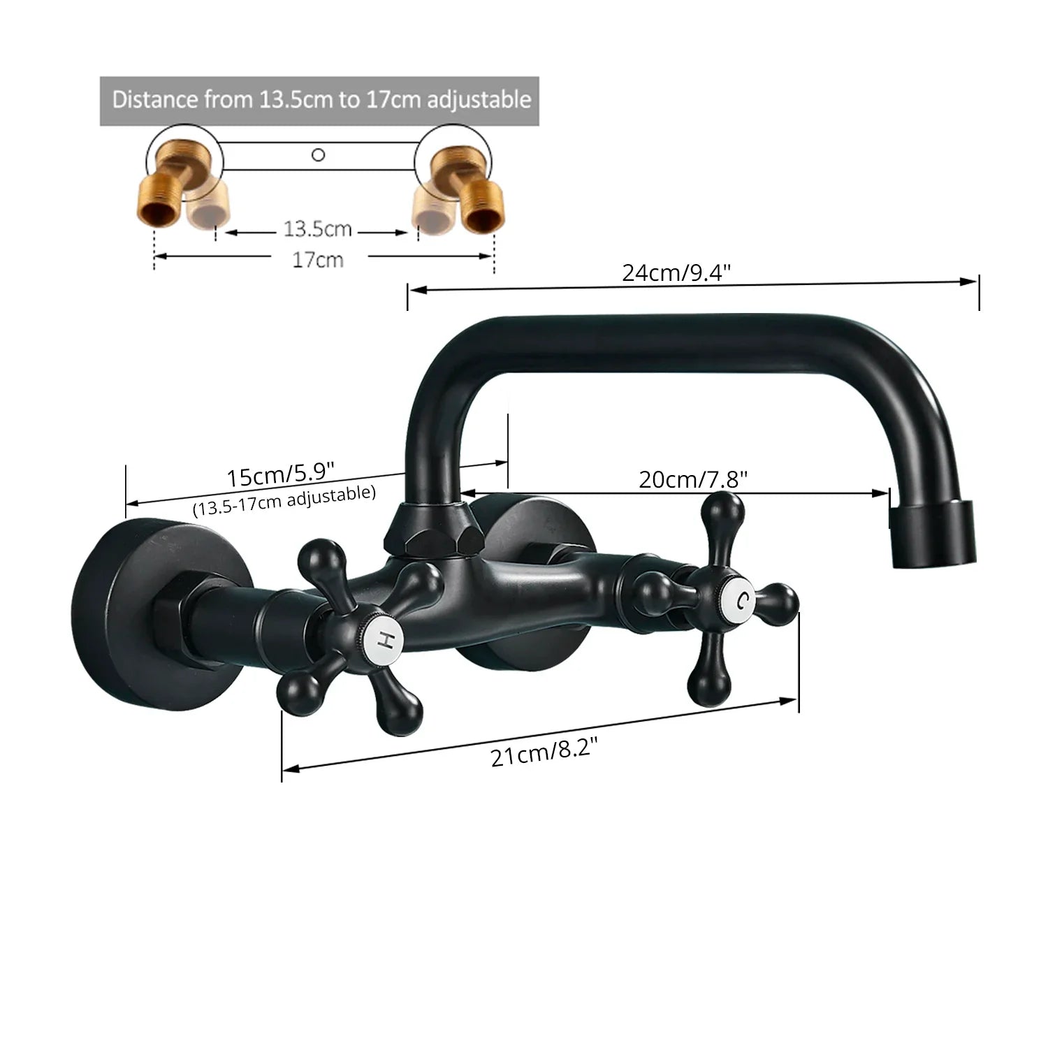 Afralia™ Black Kitchen Faucet Mixer Tap Swivel Spout Wall Mounted Hot Cold Water