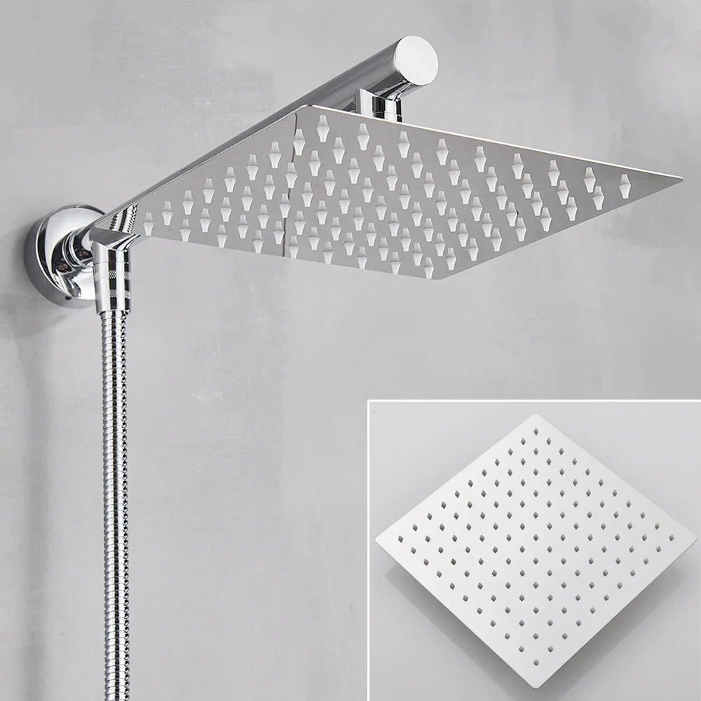 Afralia™ 10" Square Rainfall Shower Head Set with Stainless Steel Hose