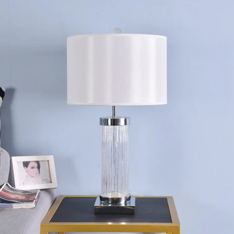 Afralia™ Glass Crystal Cylinder Table Lamp White Black Lampshade LED Desk Bedside Lamp