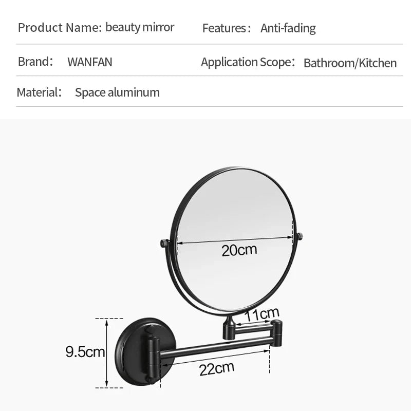 Afralia™ Round Black Brass Wall Makeup Mirror 3X Magnification Double-Sided 360° Rotate