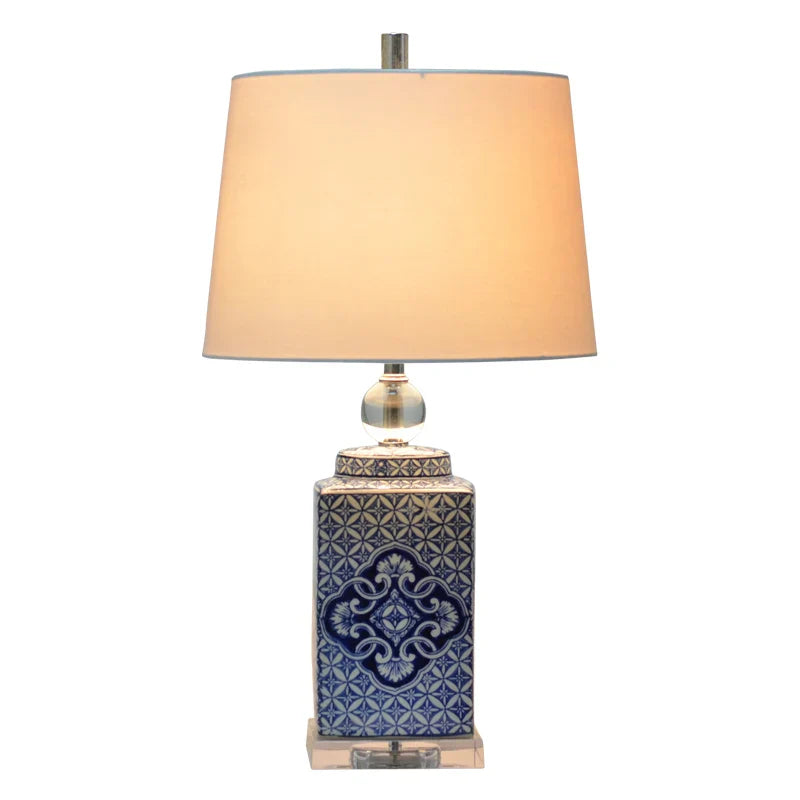 Afralia™ Blue White Porcelain Table Lamp Hat-Covered Jar Bedroom Living Room