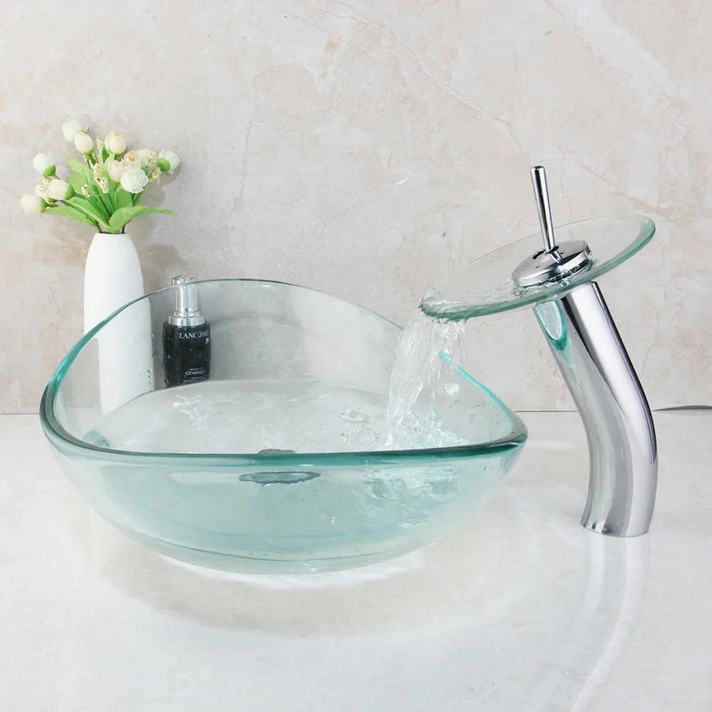 Afralia™ Glass Waterfall Tap Hand-Painted Basin Mixer Faucet Chrome Lavatory Sink