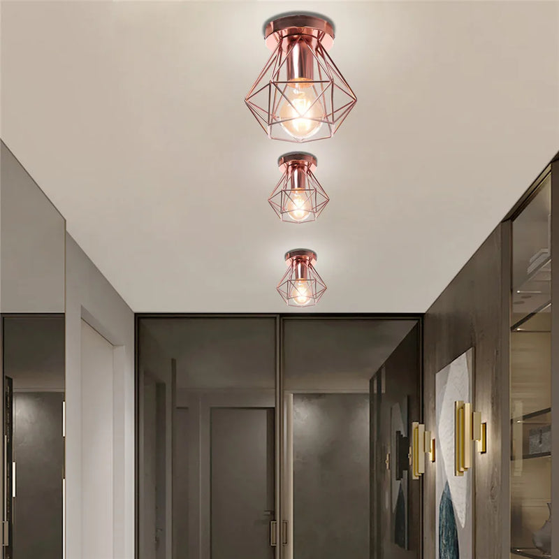 Afralia™ Iron Frame Cage Ceiling Light Fixture Modern Retro Cafe Loft Aisle Lampshade