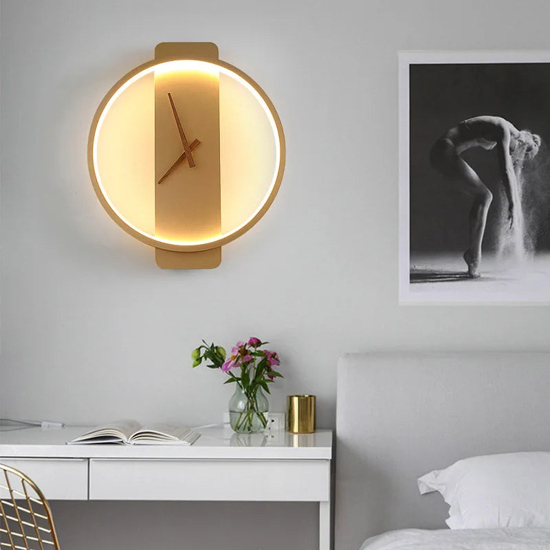 Afralia™ LED Wall Lamp Wall Clock Modern Design Nordic Luxury Simple For Hotel Bedside