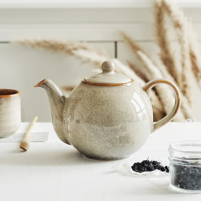 Afralia™ Ceramic Teapot | Vintage Retro Design | Black Tea Set | Customizable for Restaurants