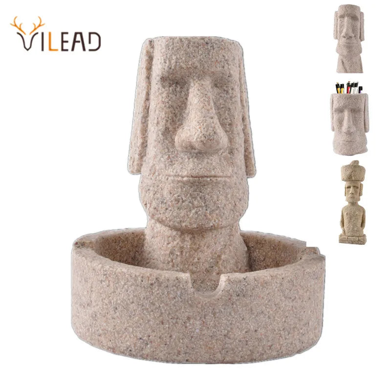 Afralia™ Moai Statues Pukao Figurines Retro Nordic Art Bookshelf Decor Office Desk Ornament