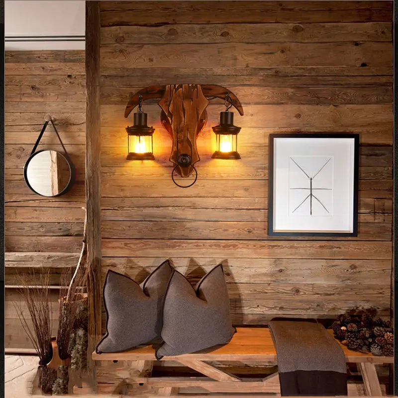 Afralia™ Retro Iron Wood Glass Wall Sconce: Industrial Light Design for Home, Restaurant, Bar