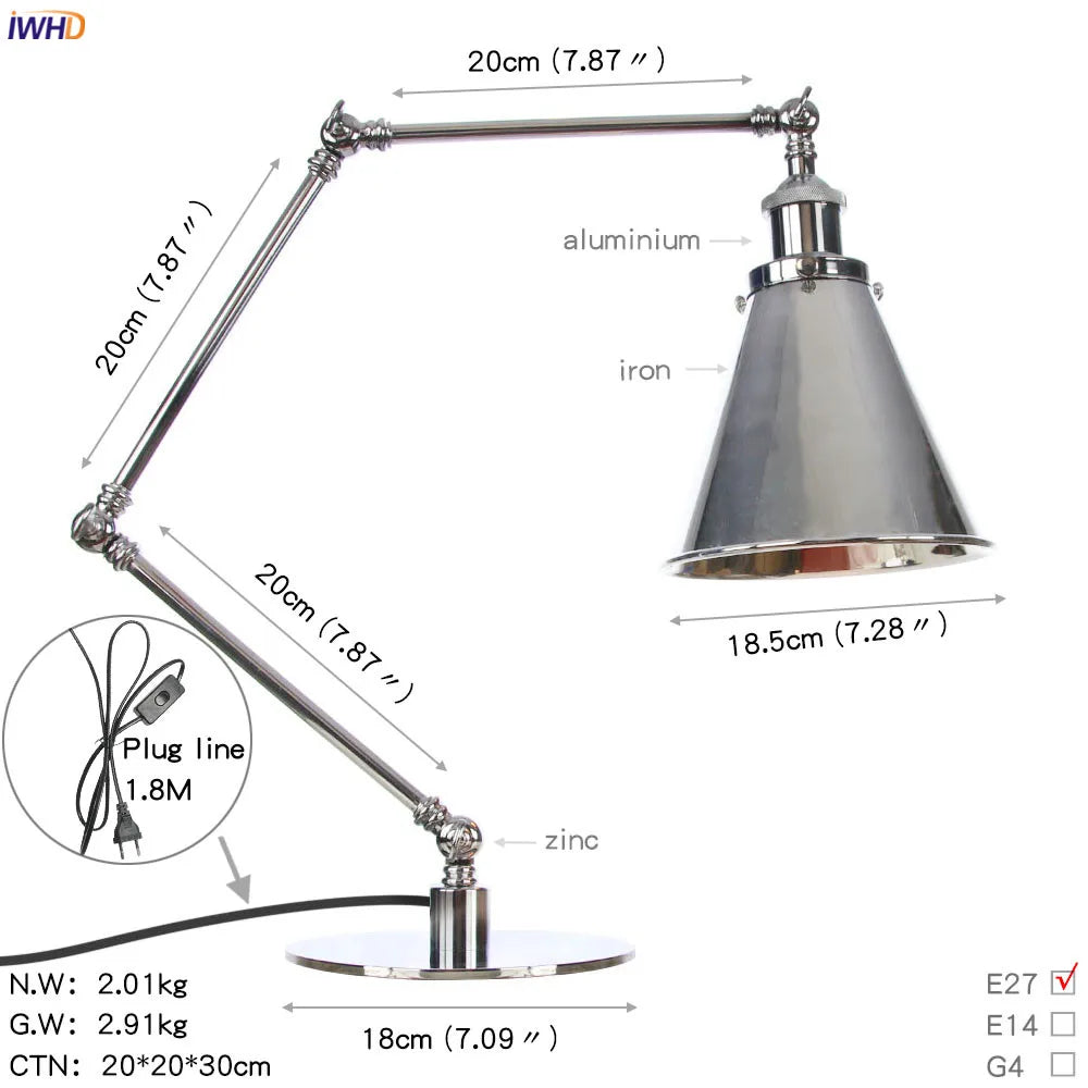 Afralia™ Industrial LED Table Lamp For Home Decor - US/EU Plug Switch, Loft Style