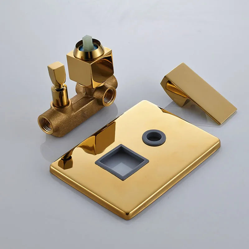 Afralia™ Golden Rainfall Shower Faucet Set with Single Handle Brass Bath Mixers