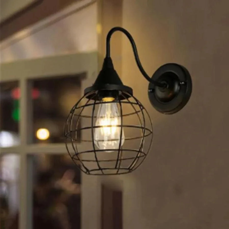 Afralia™ Iron Cage Wall Sconce for Indoor Bedroom, Bar Counter, and ReadingAreaView