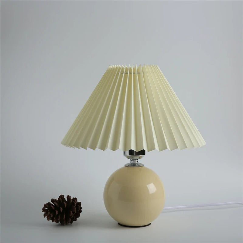 Afralia™ Japanese Ceramic Table Lamps Living Room Pleated Skirt Lampshade Warm Bedroom Lighting