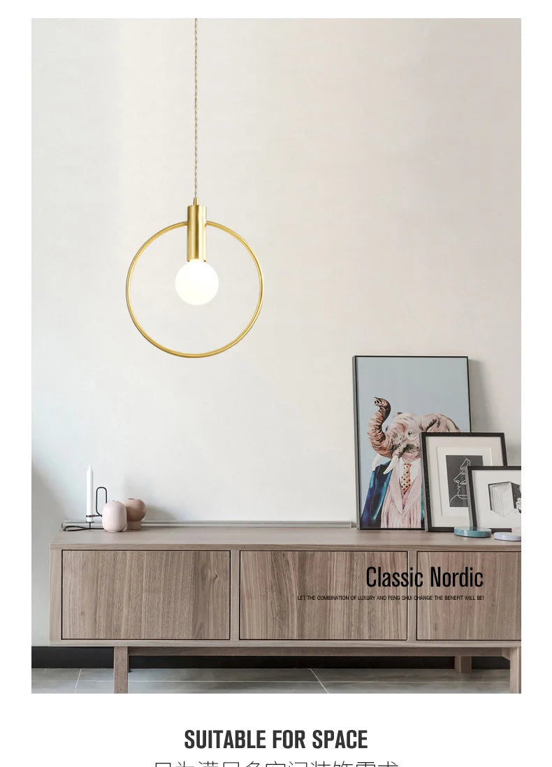 Afralia™ Ring Iron Pendant Light: Modern LED Metal Hanging Lamp for Living Room, Simple Minimalist Design