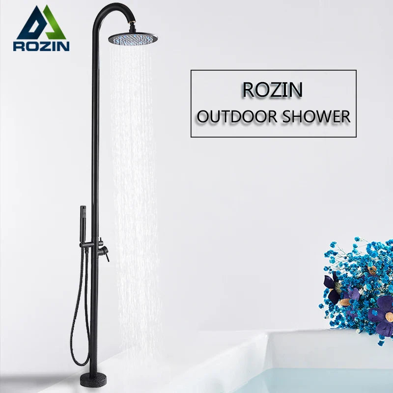 Afralia™ LED Black Outdoor Shower Set with 10" Rainfall Head