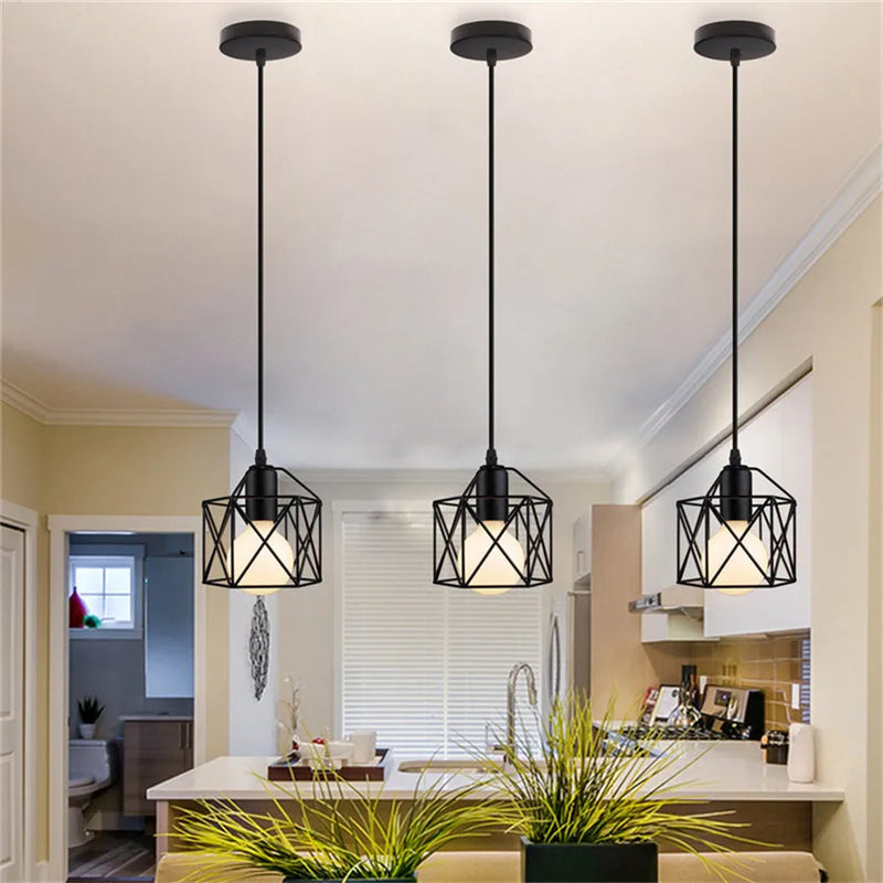 Afralia™ Iron Frame Retro Led Pendant Light for Kitchen Dining Living Room