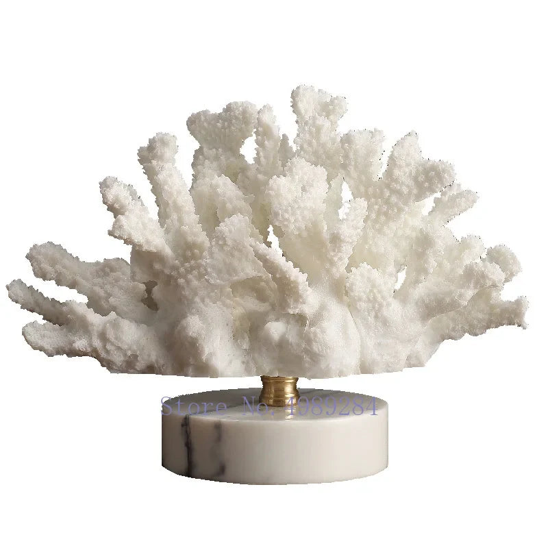 Afralia™ Resin Coral Handicraft on White Marble Base Home Decor Simulation Animal