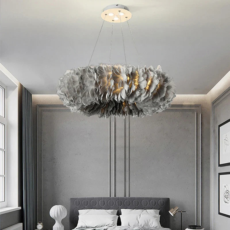 Afralia™ Feather Chandelier: Nordic Design Large Ring Lighting for Kids' Room, Bedroom, Staircase, and Restaurant