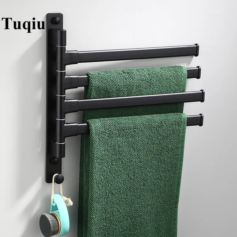 Afralia™ Swivel Black Aluminum Towel Holder Wall Mounted Bathroom Towel Rack