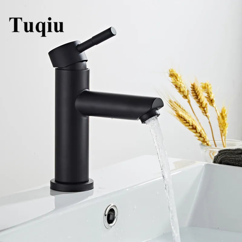 Afralia™ Black Baking Stainless Steel Basin Faucet - Hot Cold Bathroom Sink Mixer