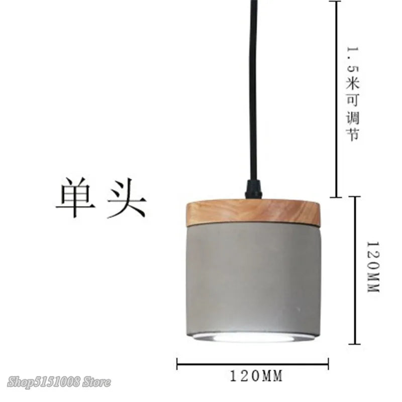 Afralia™ Nordic Cement Wood Pendant Lights LED Indoor Lighting Fixture