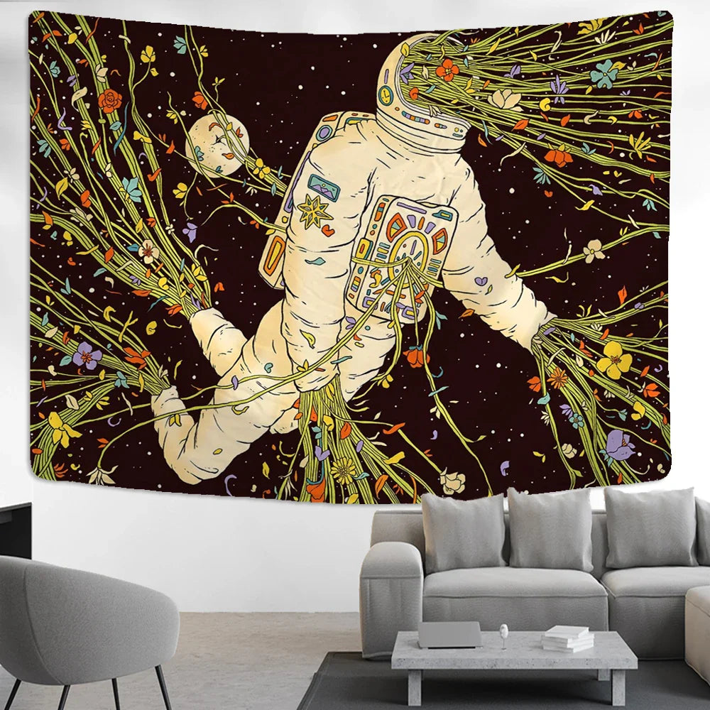 Nordic Skull Astronaut Tapestry Moon Star Wall Hanging Blanket Afralia™