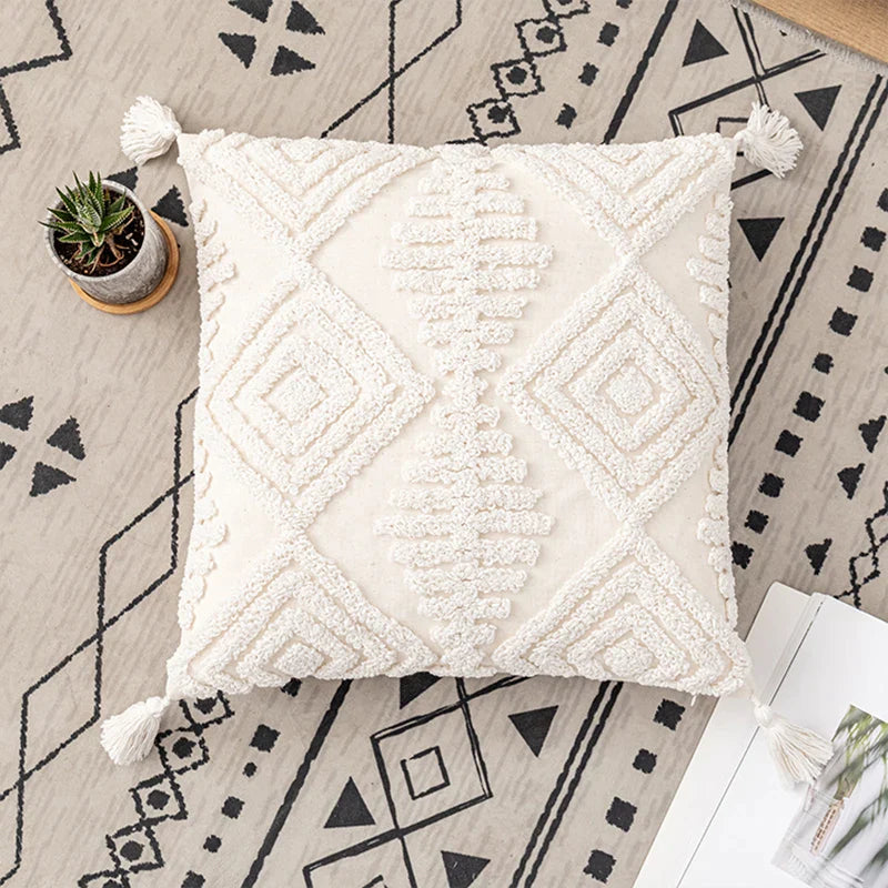 Afralia™ Ivory Cotton Loop Tufted Cushion Cover for Home Decoration