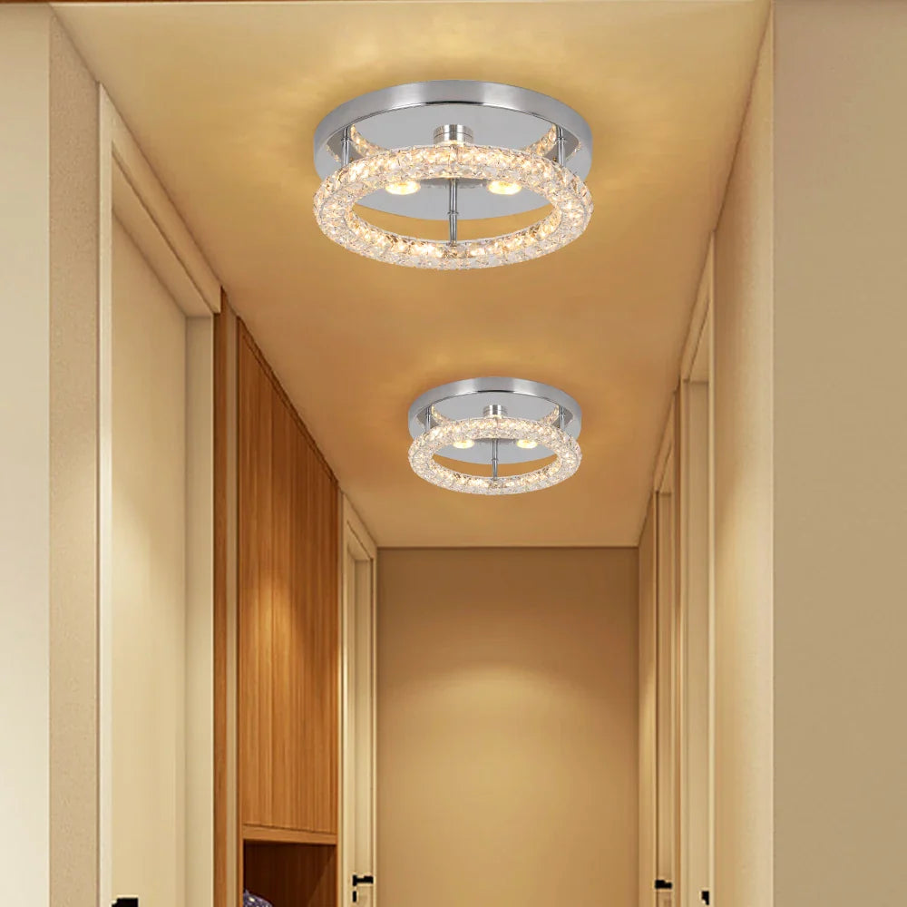 Afralia™ LED Crystal Chandelier Mirror Rings Ceiling Light for Home Décor