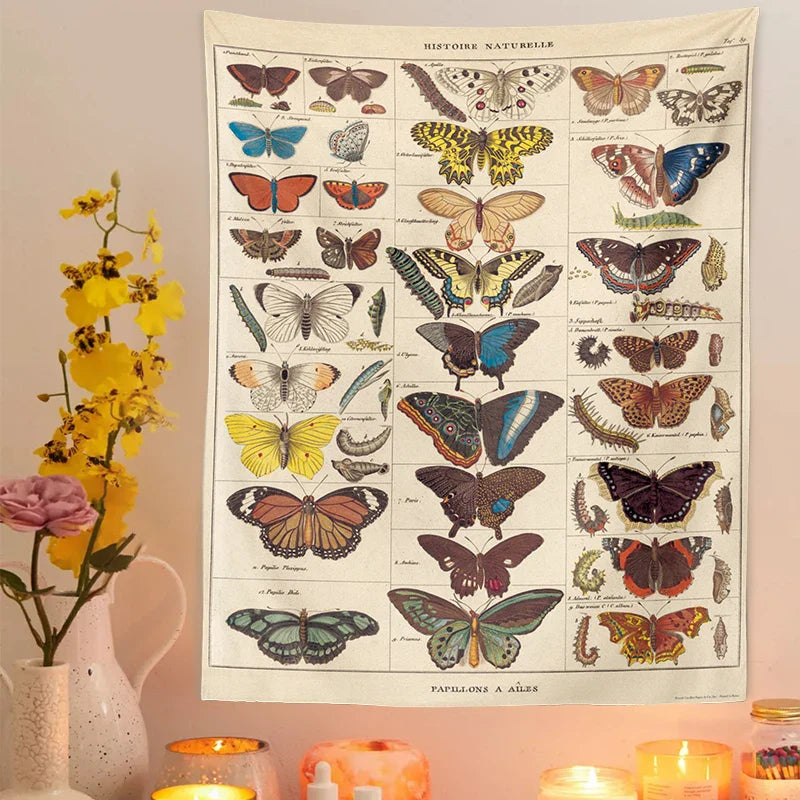 Butterfly Chart Tapestry by Afralia™ - Vintage & Colorful Wall Hanging