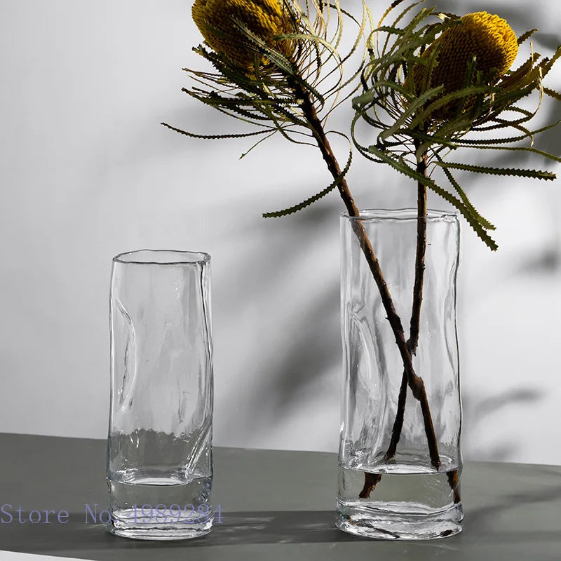 Afralia™ Fold Lines Glass Vase for Hydroponic Flower Arrangement and Home Decoration