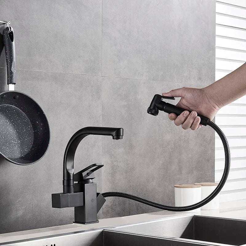 Afralia™ Matte Black LED Kitchen Faucet Swivel Spout High Pressure Sprayer 360° Rotation