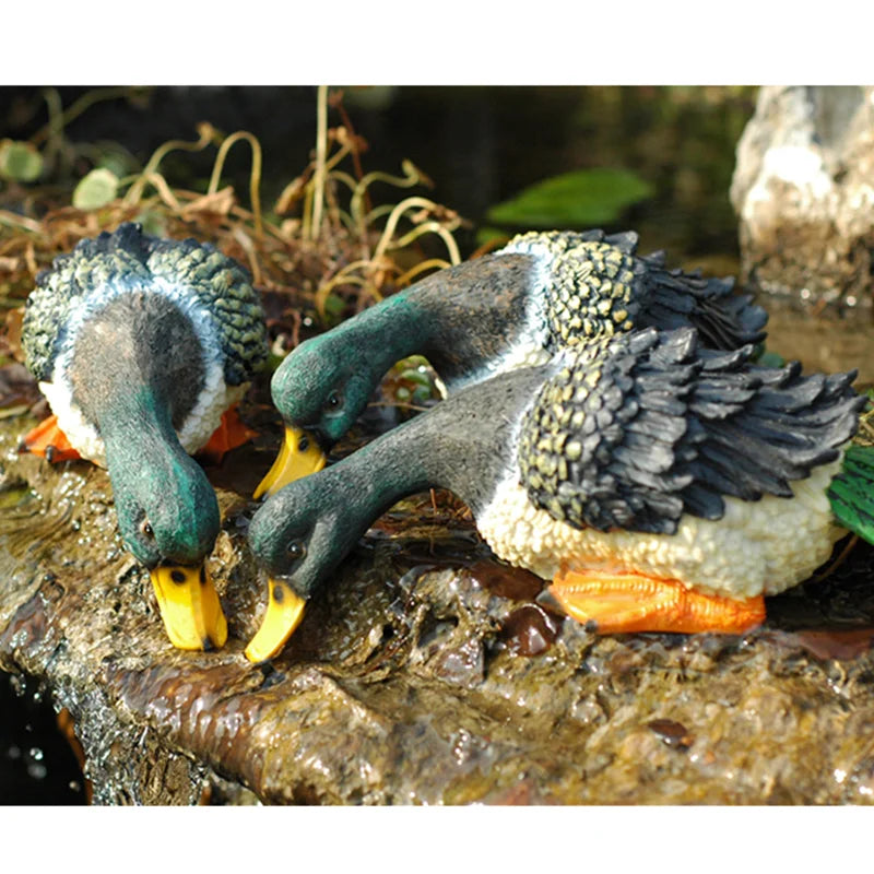 Afralia™ Resin Drinking Duck Sculpture for Garden Courtyard Pond Aquarium Decor